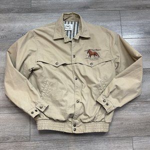 Mid West Garment Co Vintage Jacket Western Embroidered Horses Size M Tan